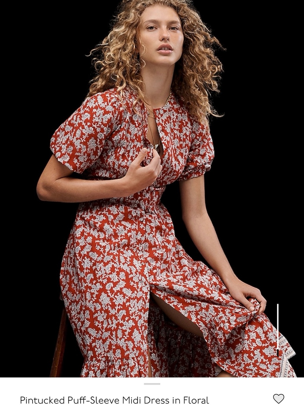 Pintucked Puff-Sleeve Midi Dress in Floral